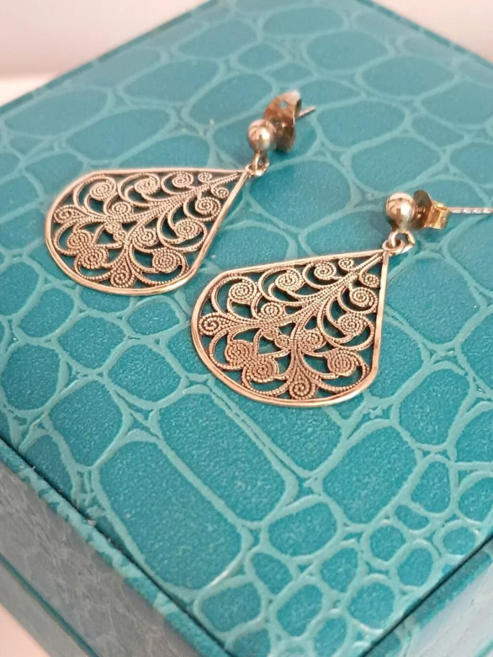Vintage 925 Filigree Teardrop Earrings Dangle Drop Sterling Silver Post Jewelry